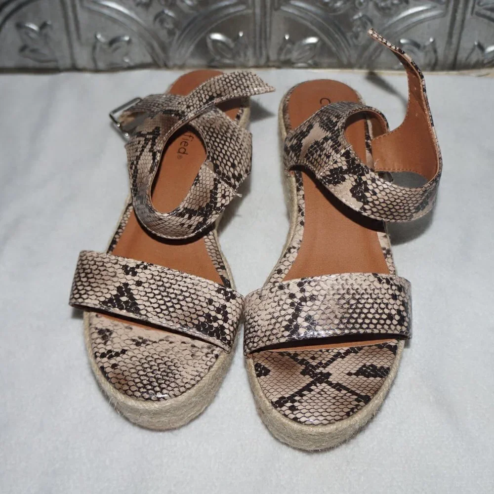 Cityclassified Size 7 Snake Print Espadrille Platform Sandals Wedges